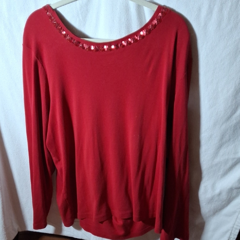 Talbots Embellished Red Long Sleeve Blouse (Can049)